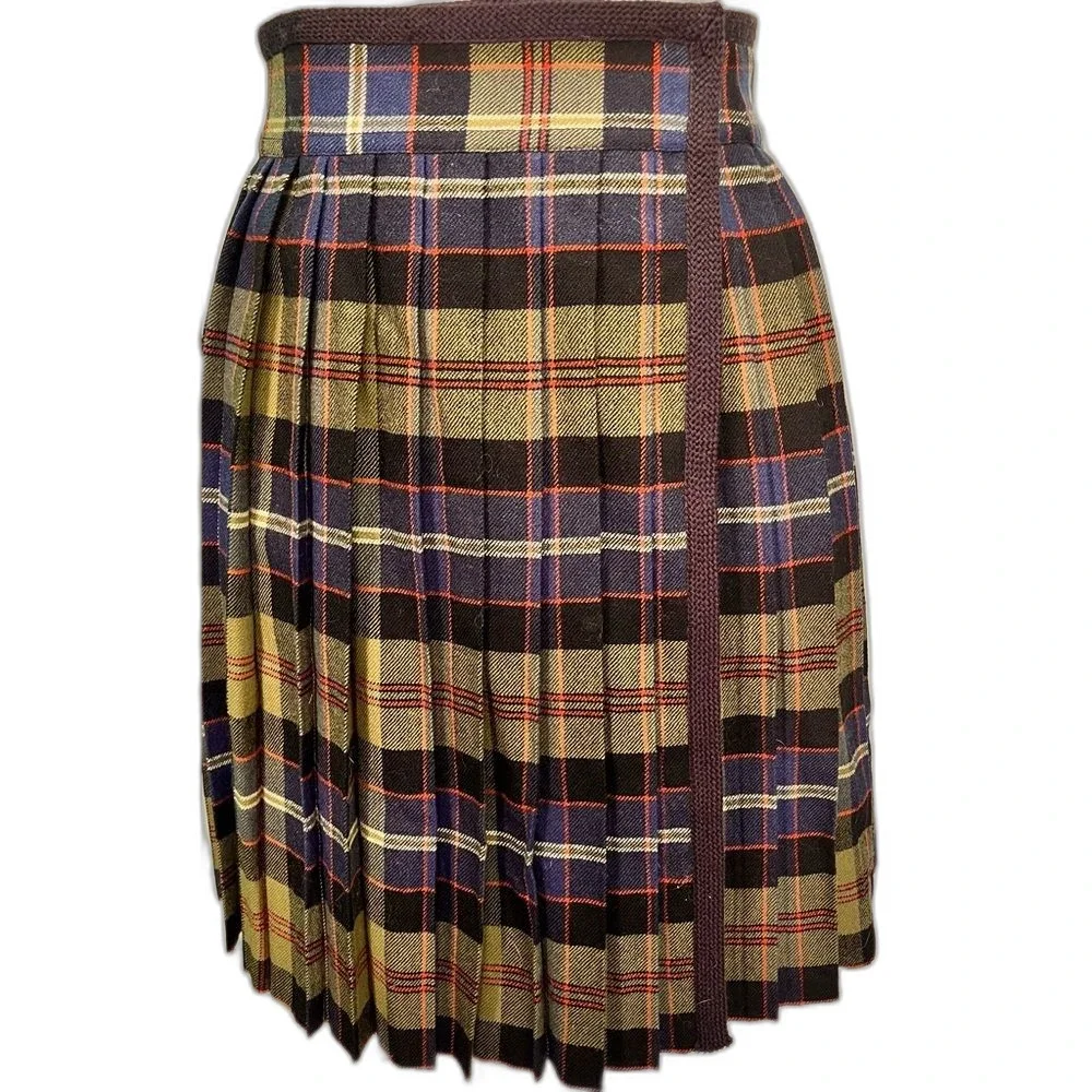 Vintage Saint Laurent Plaid Pleated Skirt Green, Blue, Black, Red - Size Euro 40